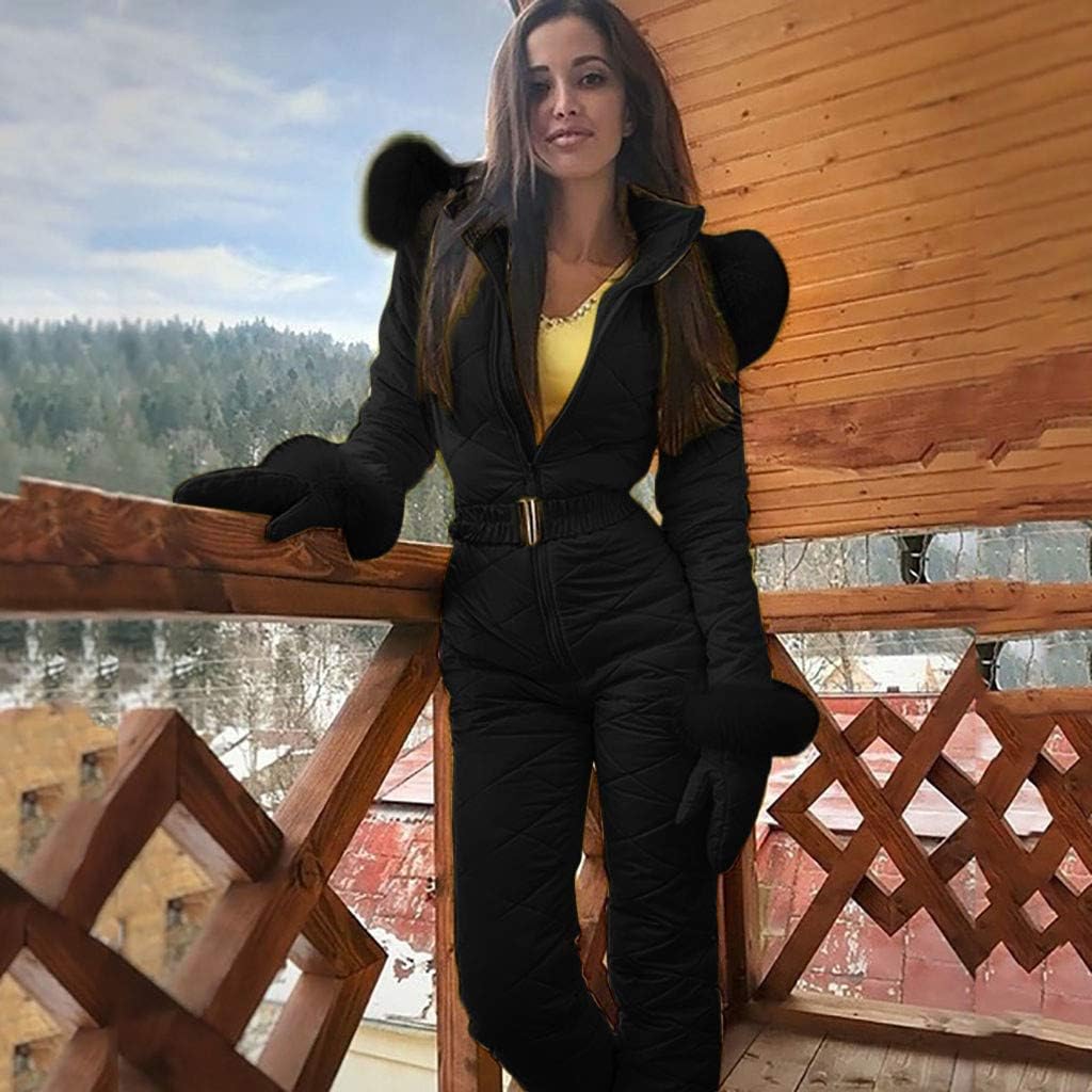 Combinaison de Ski pour Femme Une Pièce Combinaison de Neige Chaude Combinaison de Ski Hiver Imperméable Veste de Snowboard Longue Combinaison de Ski pour Sports de Neige Capuche en Plein Air