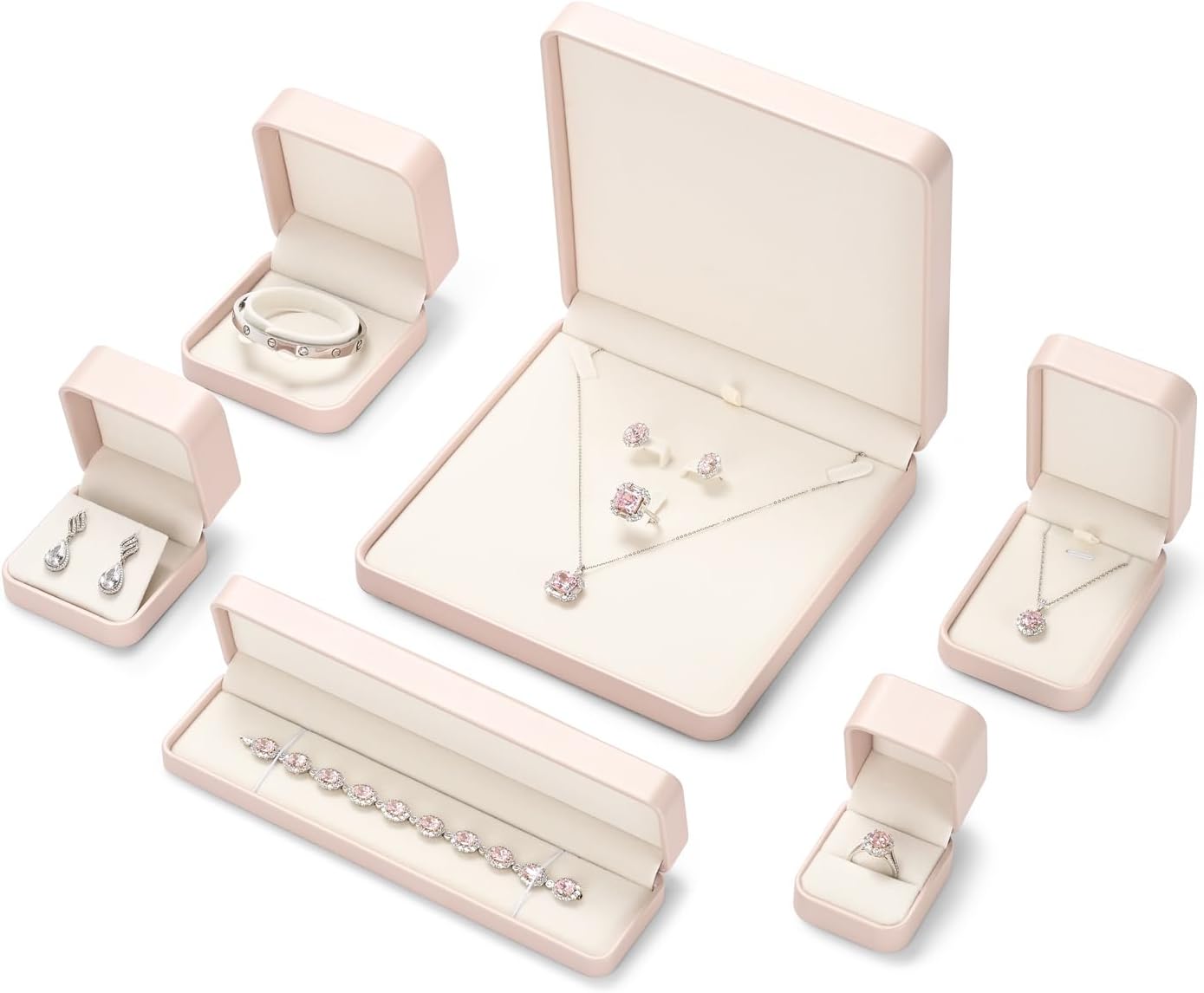 Large PU Leather Jewelry Set Box Velvet Interior Necklace Box Jewelry Gift Boxes Necklace Earring Ring Bracelet Holder for Birthday, Wedding, Valentine's Day Mother's Day (Pink)