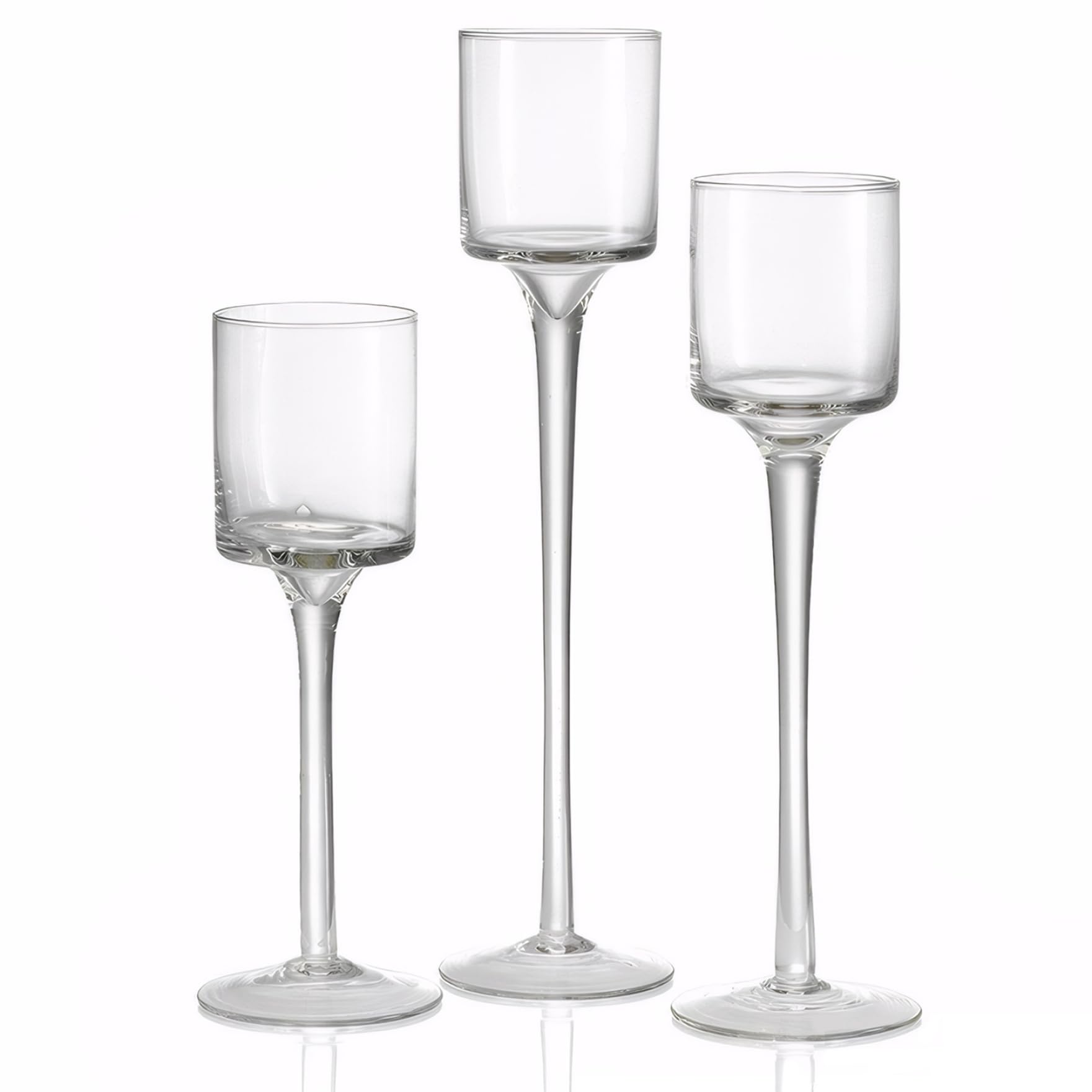 Grand bougeoir en verre transparent à longue tige pour centre de table de mariage chic