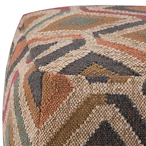 Simplihome Johanna Square Pouf, Footstool, Upholstered In Kilim Patterned Jute, For The Living Room, Bedroom And Kids Room, Transitional, Boho #TOP3