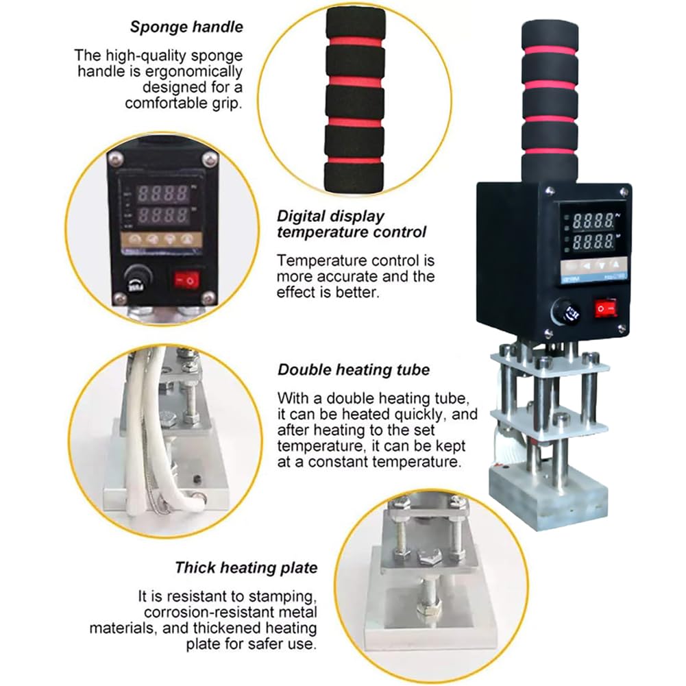 Máquina de Estampado en Caliente de Mano, máquina plegadora de Cuero con Temperatura Ajustable, Placa calefactora de Cobre Puro de 5-7 cm, Control de Temperatura Digital de 0~400 °C