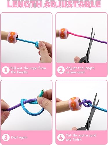 Miniatura 5 de Cuerda de Saltar para Niños, Lorvain Cuerda de Saltar Ajustable, Cuerdas de Saltar para Niños con Mango de Madera para Niñas y Niños, Cuerdas