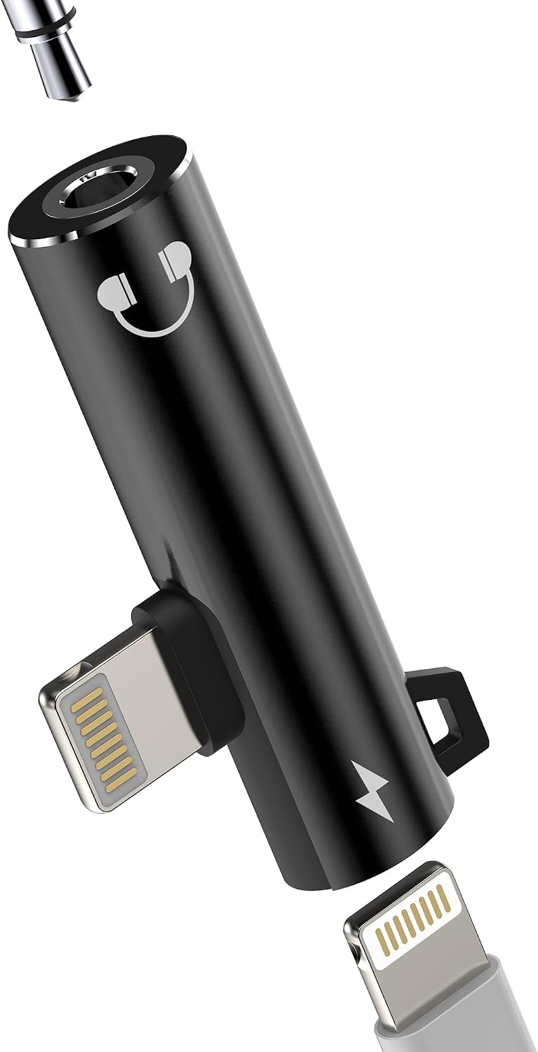 Lightning to 3.5 mm Headphone Adapter 2-in-1 for iPhone 14 13 Pro Max for iPad Headphone Aux Audio Charger Cable Jack Splitter for Apple MFi Certified Connection Lighting Jack Converter Car Accessories
