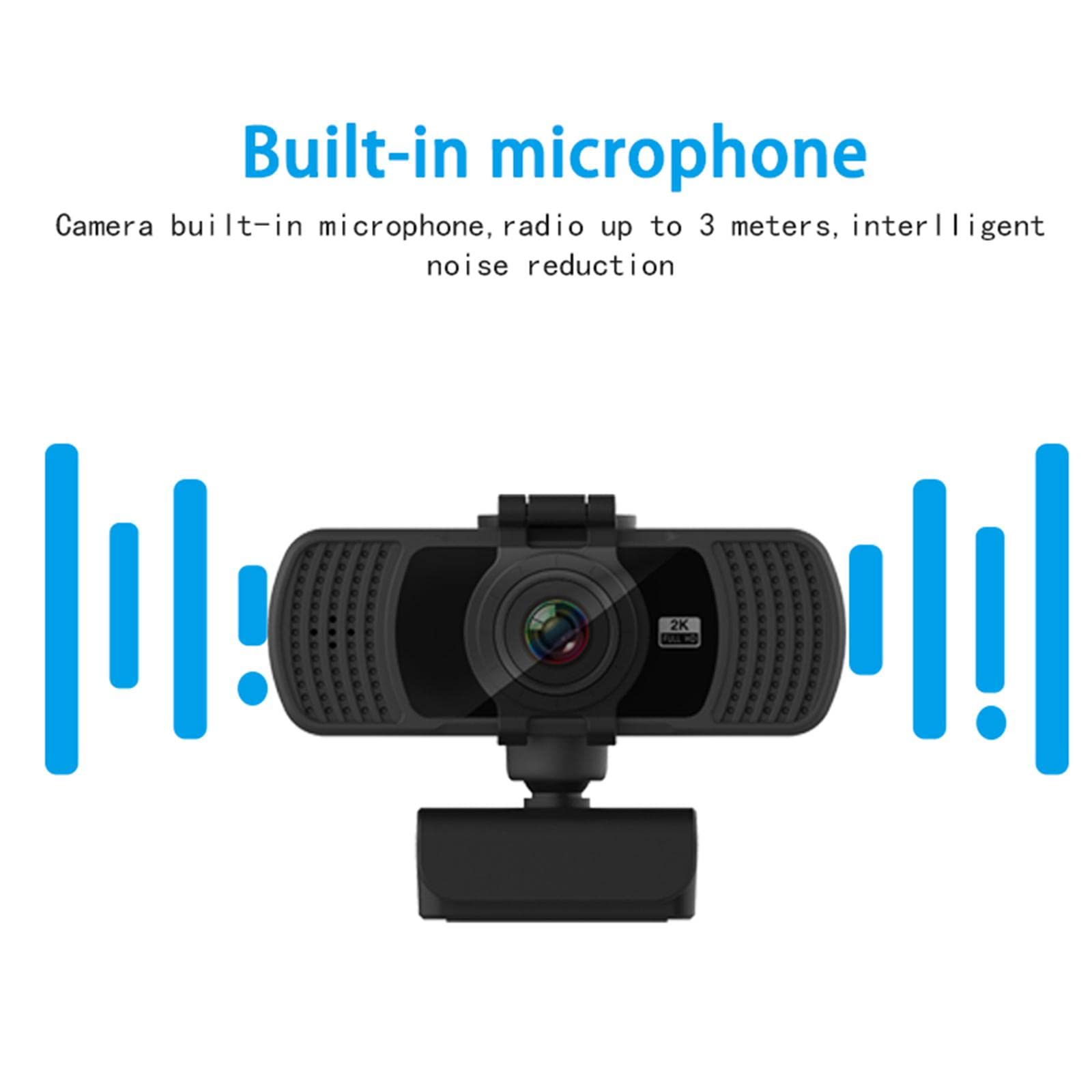 Webcam 2K con Micrófono Integrado para Cámara de Computadora con Enfoque Automático Luz para Videollamadas Protección de Privacidad