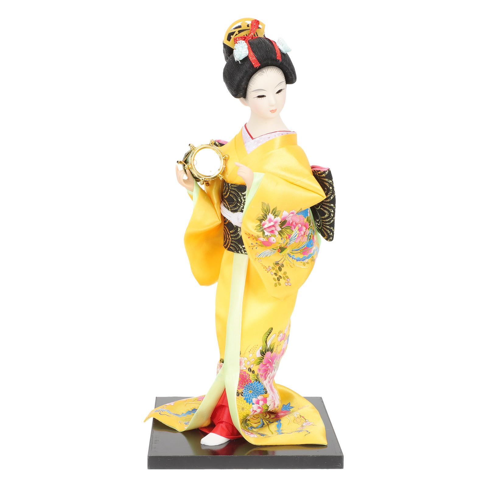Poupée geisha décorative pour rompre la monotonie d'un bureau avec l'art du kimono jaune