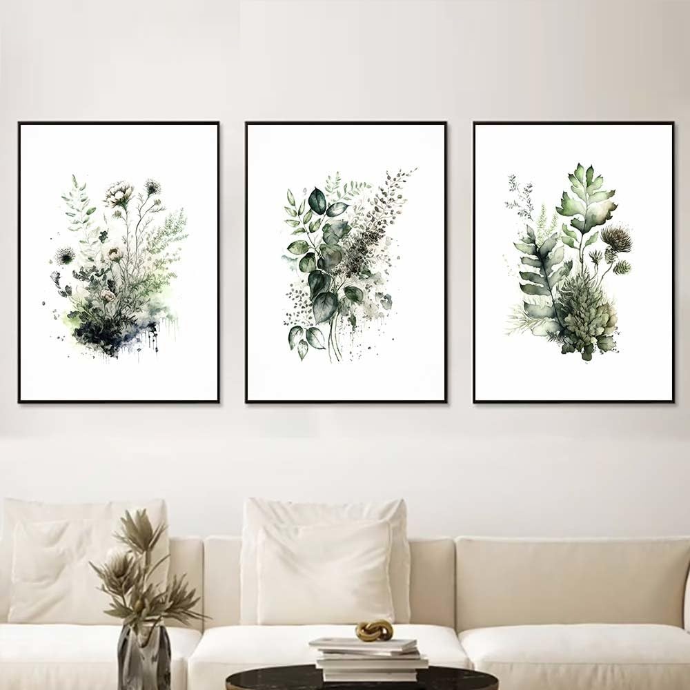 WBYZAC Botanical Posters-Abstract Green Plant Wall Art Leaves Canvas Pictures Wall Paintings Nordic Posters Living Kitchen Bedroom Decoration Artwork-60 * 70cm*3PCS (No Frame)