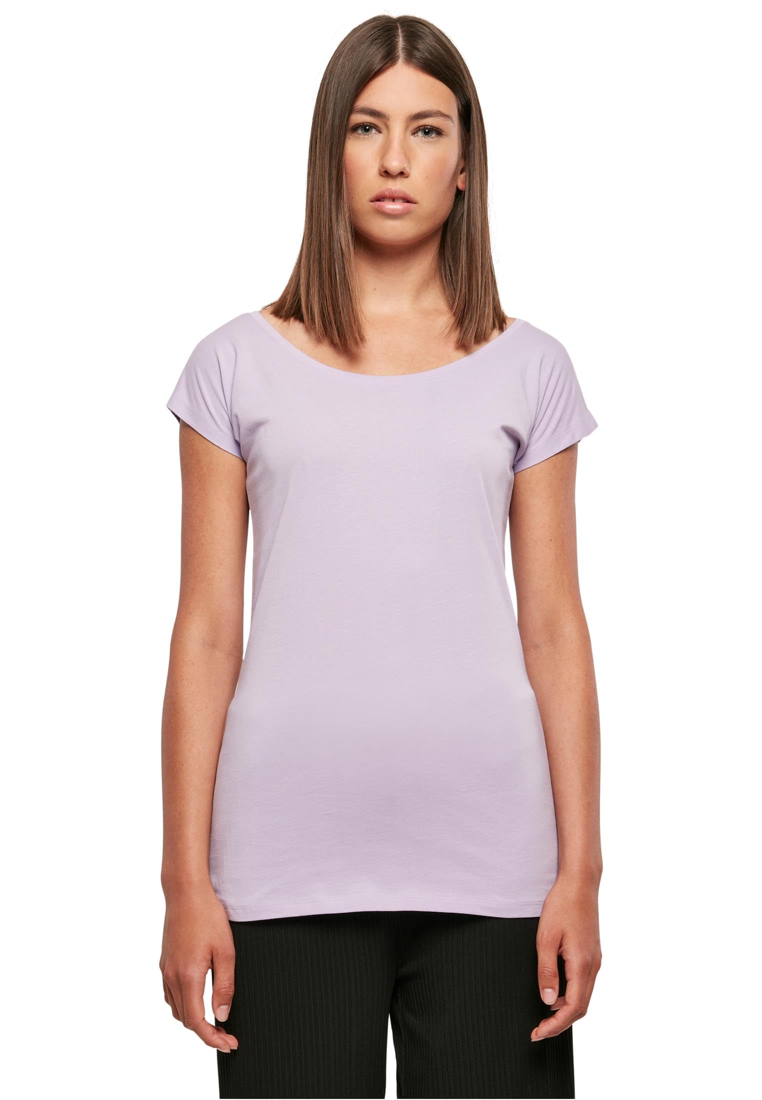 Build your Brand Women's T-Shirt Ladies Wide Neck Tee Lilac 5XL, Fliederfarben, XXXXXL