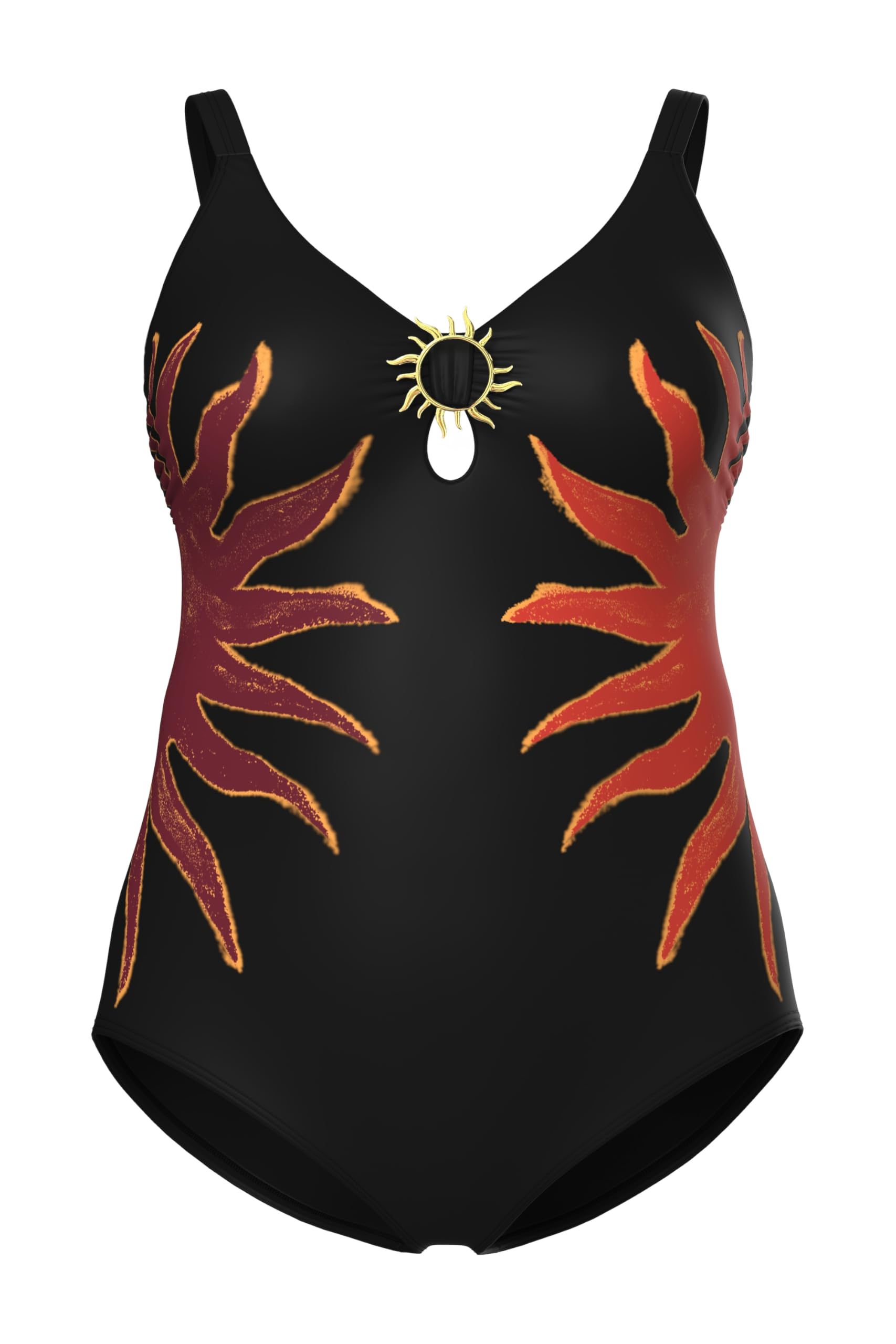 Ulla Popken Women's Black Wear Plus Size Curvy Sunburst Motif Swimsuit 20 847130100-46