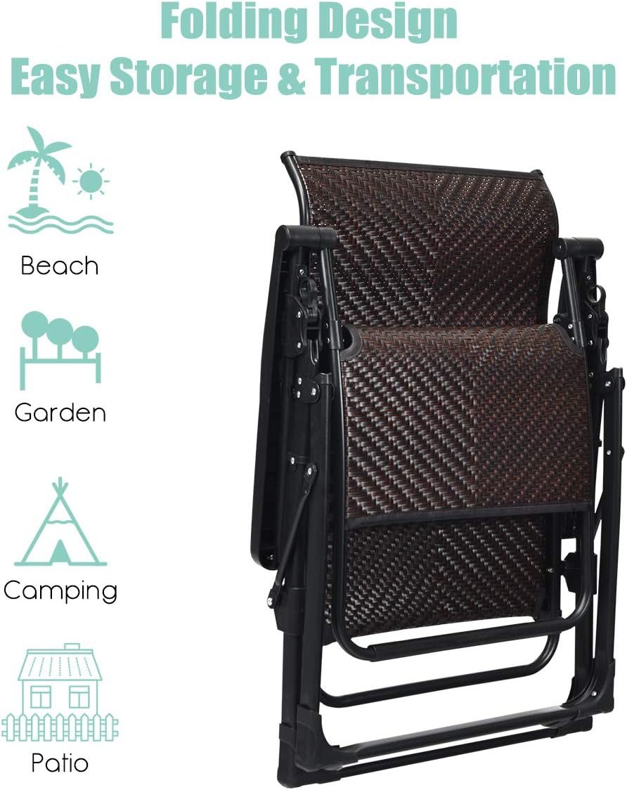Tangkula Rattan Zero Gravity Chair, Outdoor Adjustable Folding Lounge Chair with Widened Armrest & Locking System, Heavy Duty Wicker Chaise Folding Recliner for Pool, Patio, Beach, Yard (1)