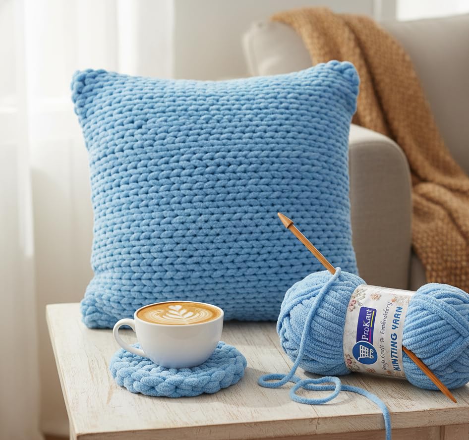 Image of ProKart Premium Blankie Wool,| Blanket Thick /Mottu Yarn Ball Suitable for Hand Knitting and Crocheting for Baby, Adult, Blankets (Aqua Blue, 100gms x 1 Pack)