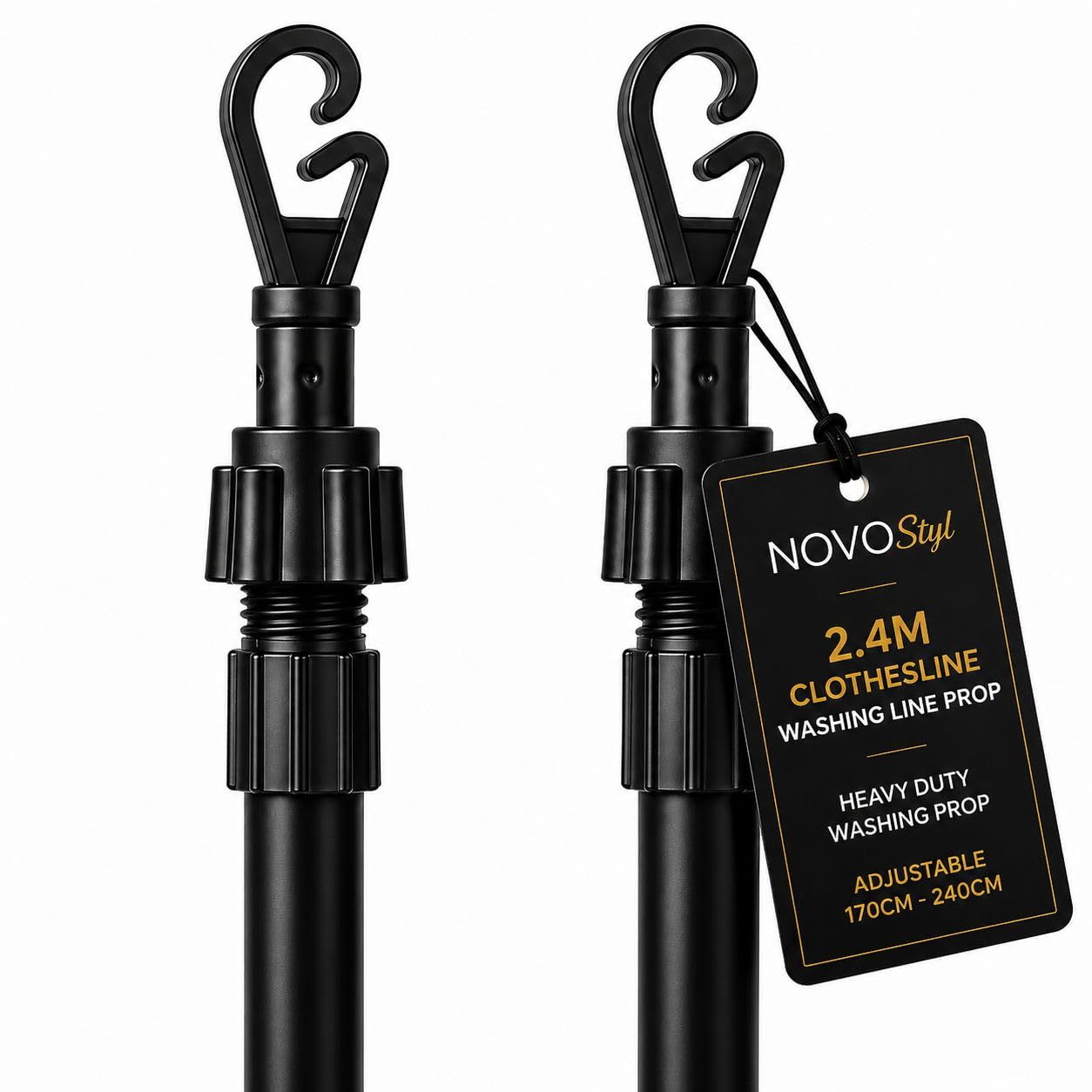 2 X Heavy Duty Metal Telescopic Extendable Home Garden Washing Line Clothes Laundry Support Pole Props Outdoor Indoor Airer Rope String Extenedable from 1.3 to 2.4M