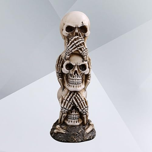 Miniatura 9 de Amosfun Hear-no See-no Speak-no Evil - Figura de estatua de calavera apilada para decoración de Halloween, colección de calaveras apiladas