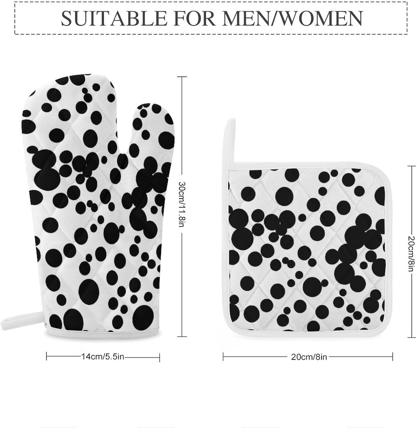 Oven Mitts Pot Holders Kitchen Black & White Big Dot Heat Resistant Oven Glove for Baking and Cooking