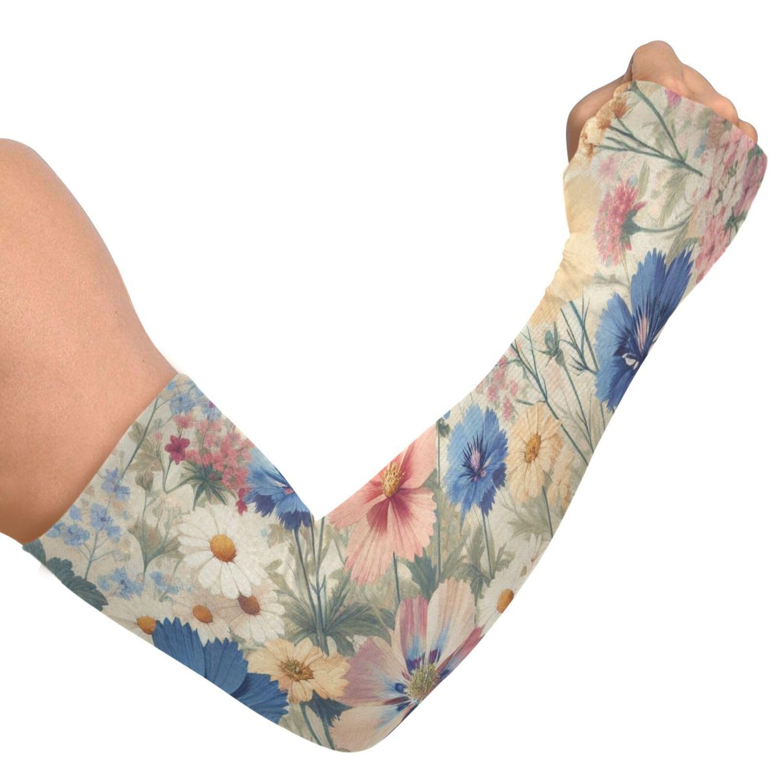 PaChyLuu Flowers UV Sun Protection Arm Sleeves Cooling Compression Arm Sleeves with Thumb Hole for Men Women Golf Volleyball