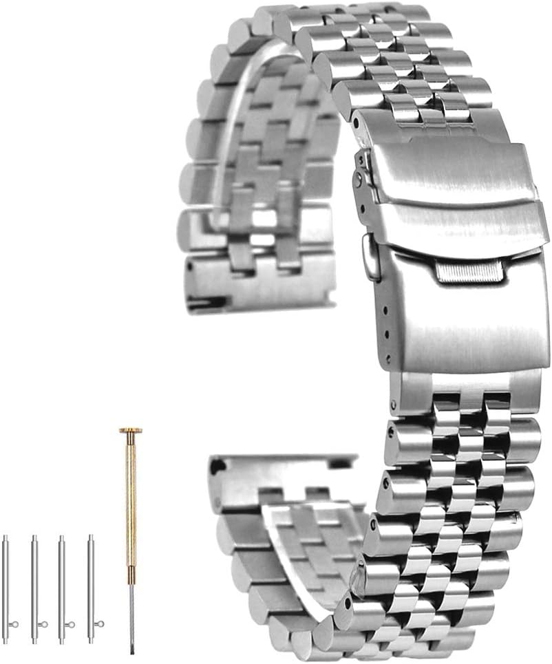 Kai TianThree-dimensional Quick Release Metal Watch Band 20mm 22mm Stainless Steel Engineer Watch Bracelet Taper Links with Fold Over Clasp Black, Silver