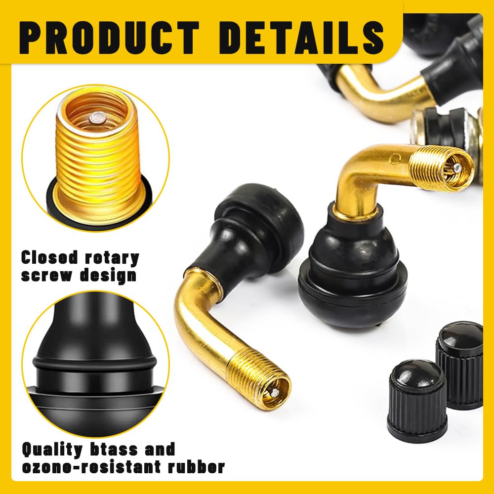 JRYXDS 4 Pezzi Valvole Pneumatici Tubeless In Ottone A 90°Valvola Pneumatici Tubeless Ottone Steli Delle Yalvole Per Pneumatici Di Moto, Auto E Biciclette - 3