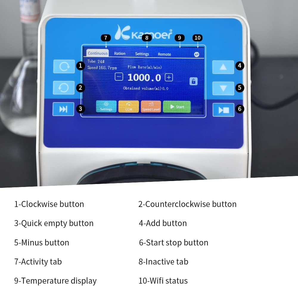 High flow 6L/min peristaltic pump stepper motor 100V~240V Kamoer AIP(upgraded by UIP) intelligent WiFi variable speed liquid dosing pump touch screen digital control