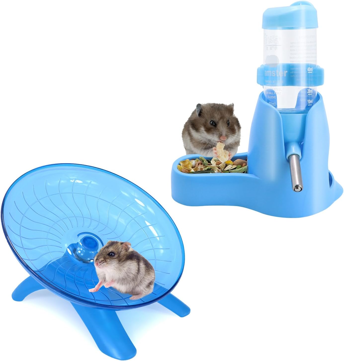 2 Packs, Hamster Water Bottle + Hamster Wheel Hamster