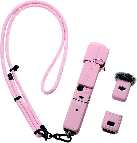 Funda de silicona de bolsillo 3 y correa de cordón ajustable, funda protectora de pantalla para DJI Osmo Pocket 3 Creator Combos Accesorios (rosa)