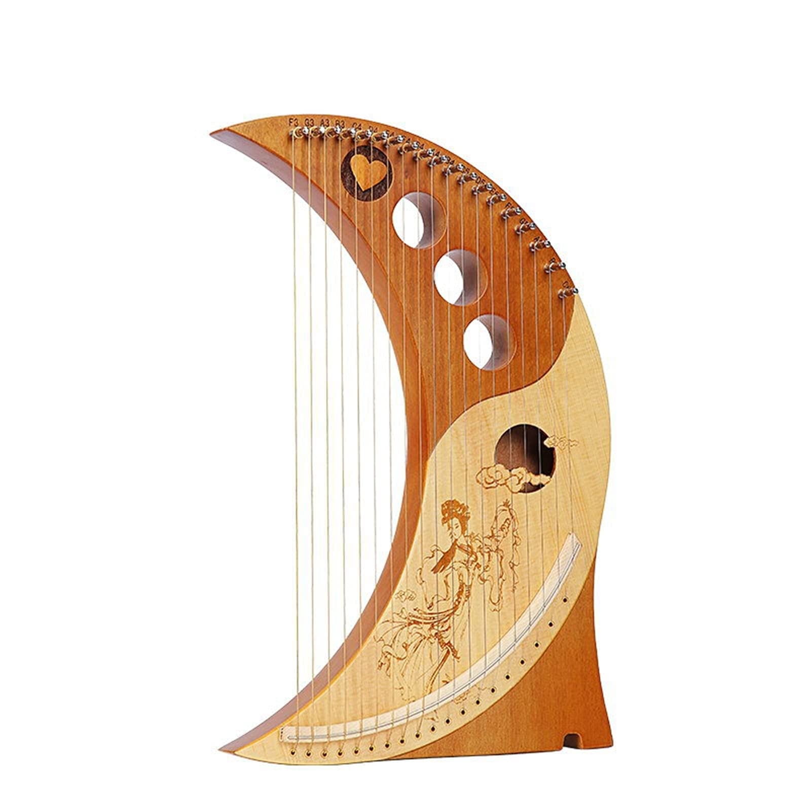 harfa liryczna, Lira Harfa 19 Strun dla Dorosłych, Metalowe Struny Drewniany Instrument Harfowy,Mahoniowa z Kluczem Strojeniowym