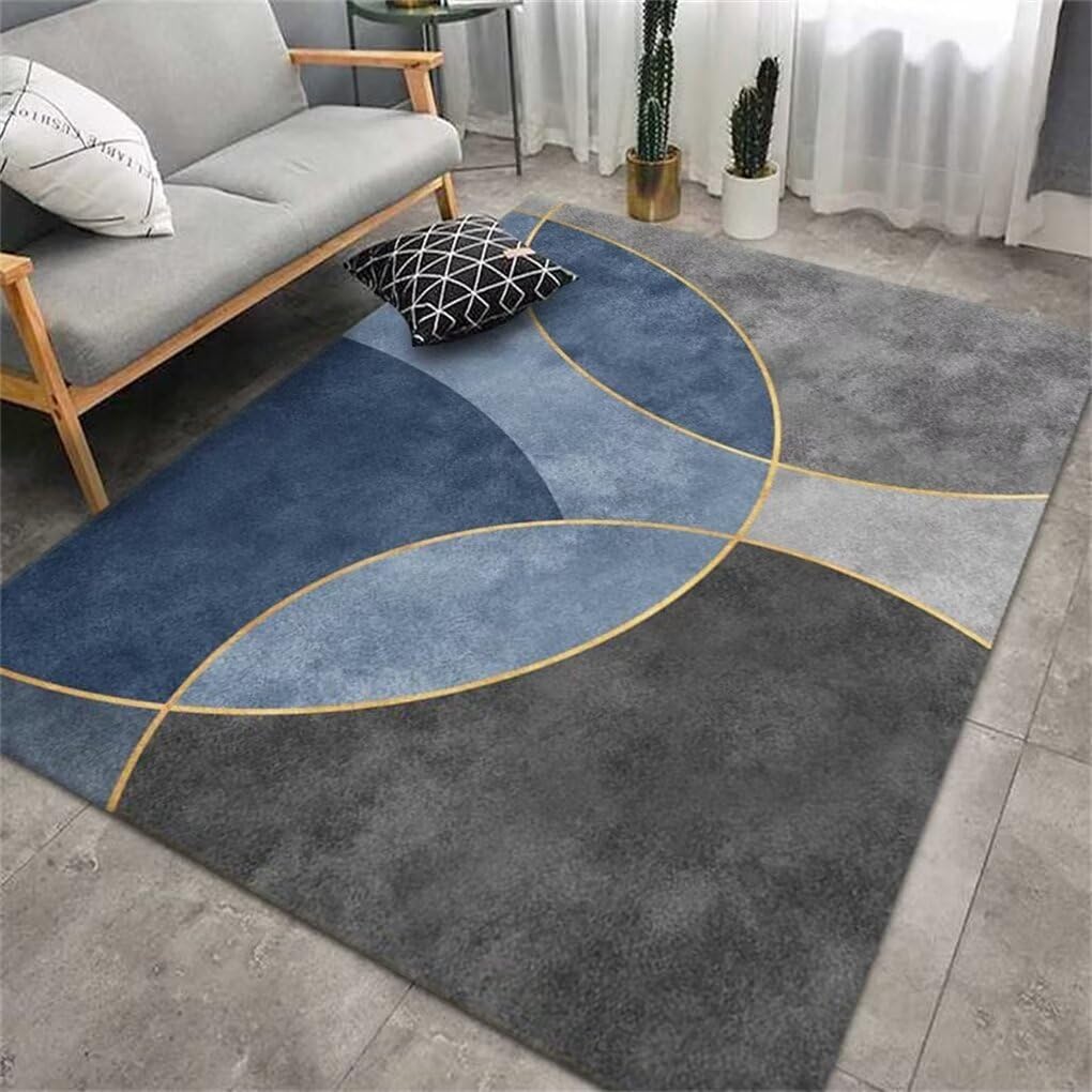 Tapis couloir long 200x200 grand tapis chambre moderne tapis géométrique bleu