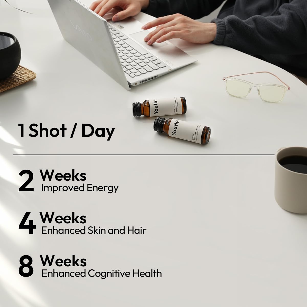 BIGVITA Youth+ | NAD+, Spermidine, and Ergothioneine Shots for Healthy Aging, Energy, Skin & Hair Health, Cognitive Support | Ready-to-Drink Supplement | Beauty from Within | Vegan, Made in USA — Amazon image 3