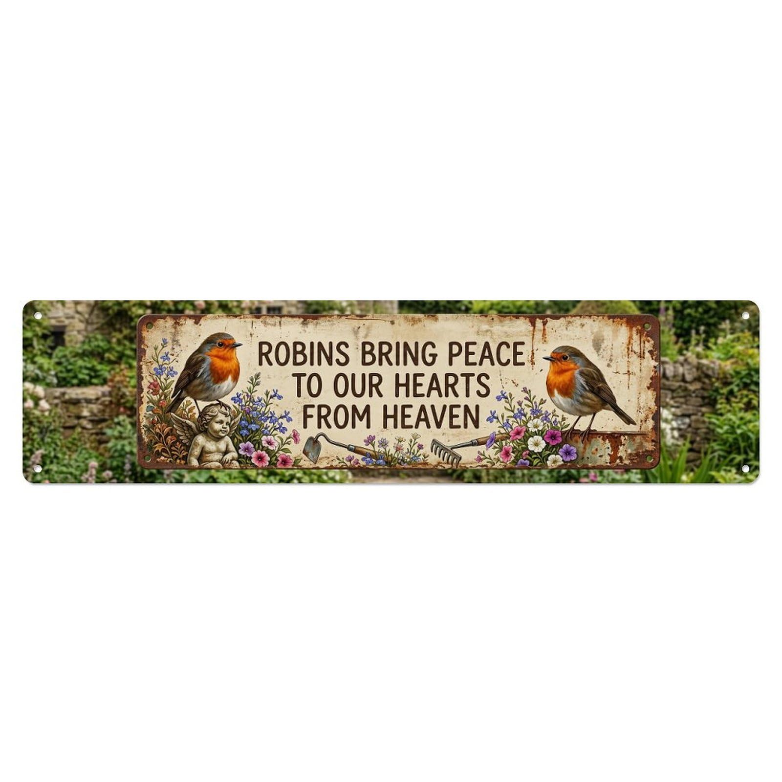 Robin Bird Garden Quote Peace Metal Tin Skinny Sign Plaque Wall Decor for Cafe, Club Bar, Office, Home Garden Metal Poster 4x16Inch