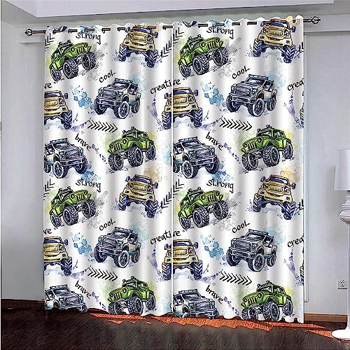 Vorhang Kinderzimmer Cartoon-Fahrzeug Kinder Vorhänge Mit Ösen Polyester Gardinen Thermovorhang Blickdicht Ösenschal Kindergardinen Für Wohnzimmer Schlafzimmer, 2 X 91.5 X 214 cm 2Er Set, 4Z7G2G7O7U0