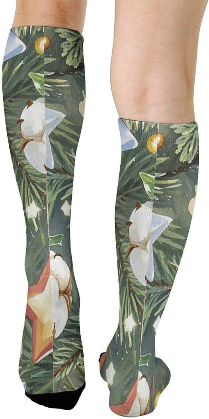 Athletic Socks, Soft Crew Mid Calf Sock, Running Sock for Unisex | Christmas Tree Ornament Crew Socks for Cycling, Slouchy Hiking Socks for Business, Breathable Boot Calf Sock