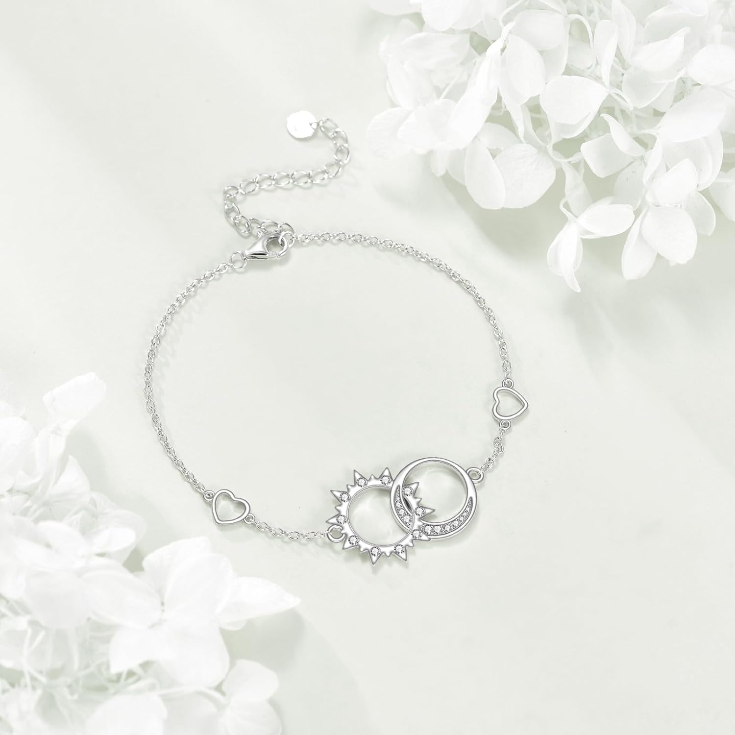 Double Circle Sun Moon Bracelet 925 Sterling Silver Two Interlocking Infinity Double Circles Sister Mother Daughter Friendship Bracelet