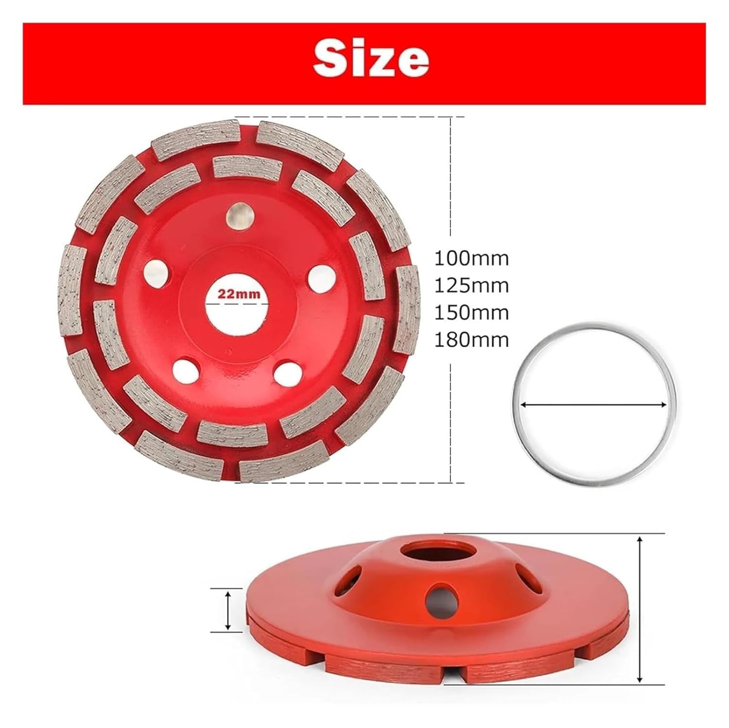 Diamentowa tarcza szlifierska, Diamentowa tarcza szlifierska garnkowa Dwurzędowa szlifierka Polski Kamień Metal Czerwony 100-180mm(180mm)
