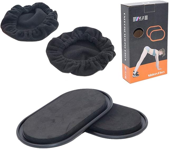 Techson Exercise Sliders Discs, 2 Pack Dual Sided Oval Shape Floors Sport Core Sliders with Covers, Yoga Fitness Training Gliding Equipment (Black)
