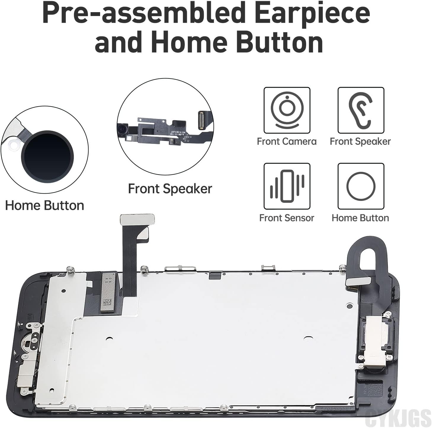 for iPhone 7 Screen Replacement with Home Button 4.7" Black, 3D Touch LCD Display Digitizer Full Assembly with Fix Tools Front Camera Speaker Sensor Glass Screen Repair Kit A1660, A1778, A1779
