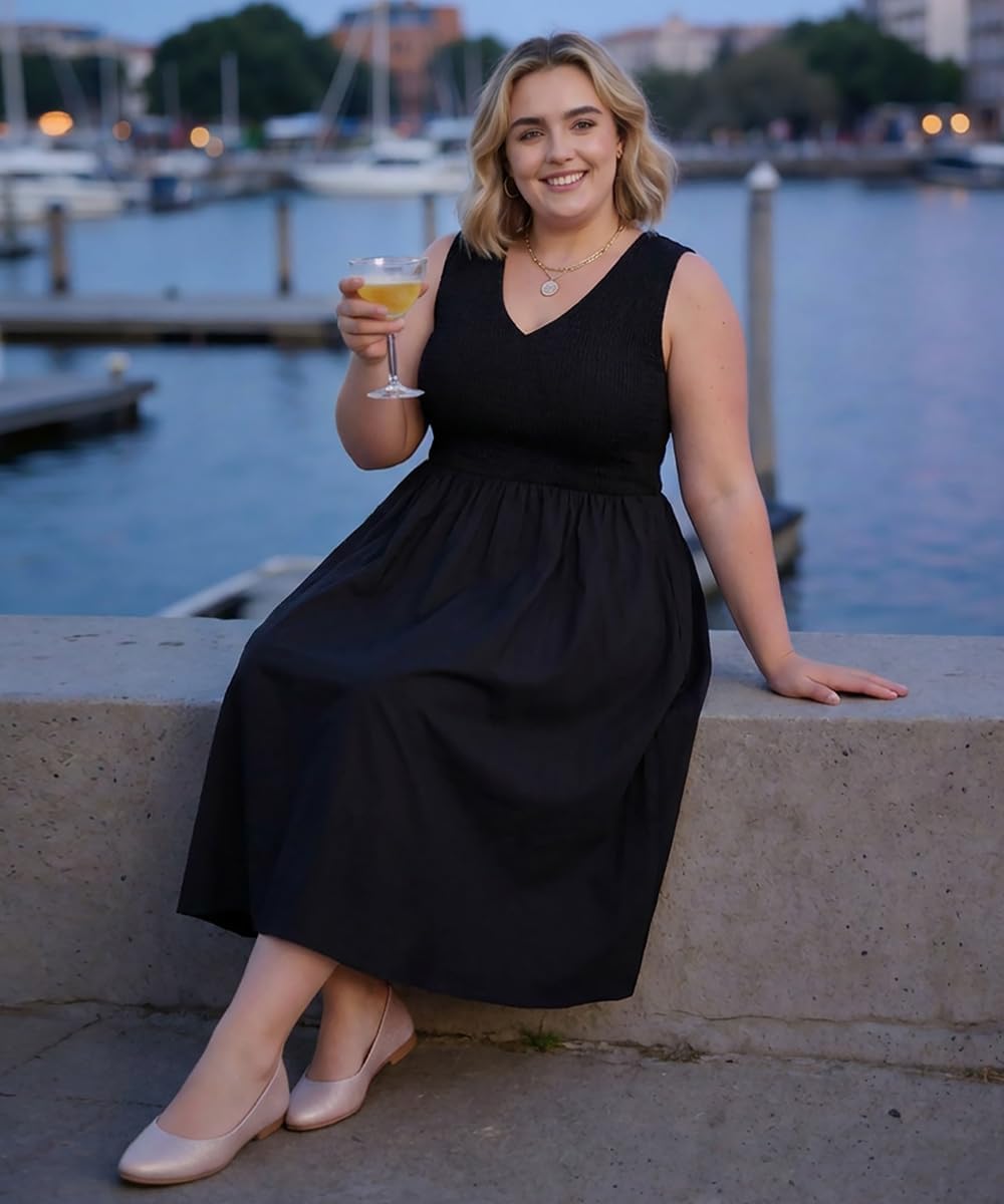 RITERA Plus Size Summer Dresses for Curvy Women Sleeveless V Neck Spring Wedding Guest Dress Maxi Smocked Casual Dress XL-5XL - Image 3