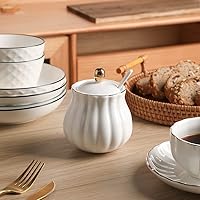 Vista 3 de Sweejar Royal Ceramic Tazón de Azúcar de Cerámica, Recipiente de Azúcar de 12 Onzas con Cuchara y Tapa, Tazón de Sal de Porcelana Recipiente de Sal