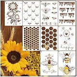 Bee Stencils for Painting on Wood Crafts Reusable A4 Honey Bee Honeycomb Stencil Art Paint on Wall Canvas Pattern Sunflower Paint Stencils for Card Making Fabric Shirt Furniture (9Bee)