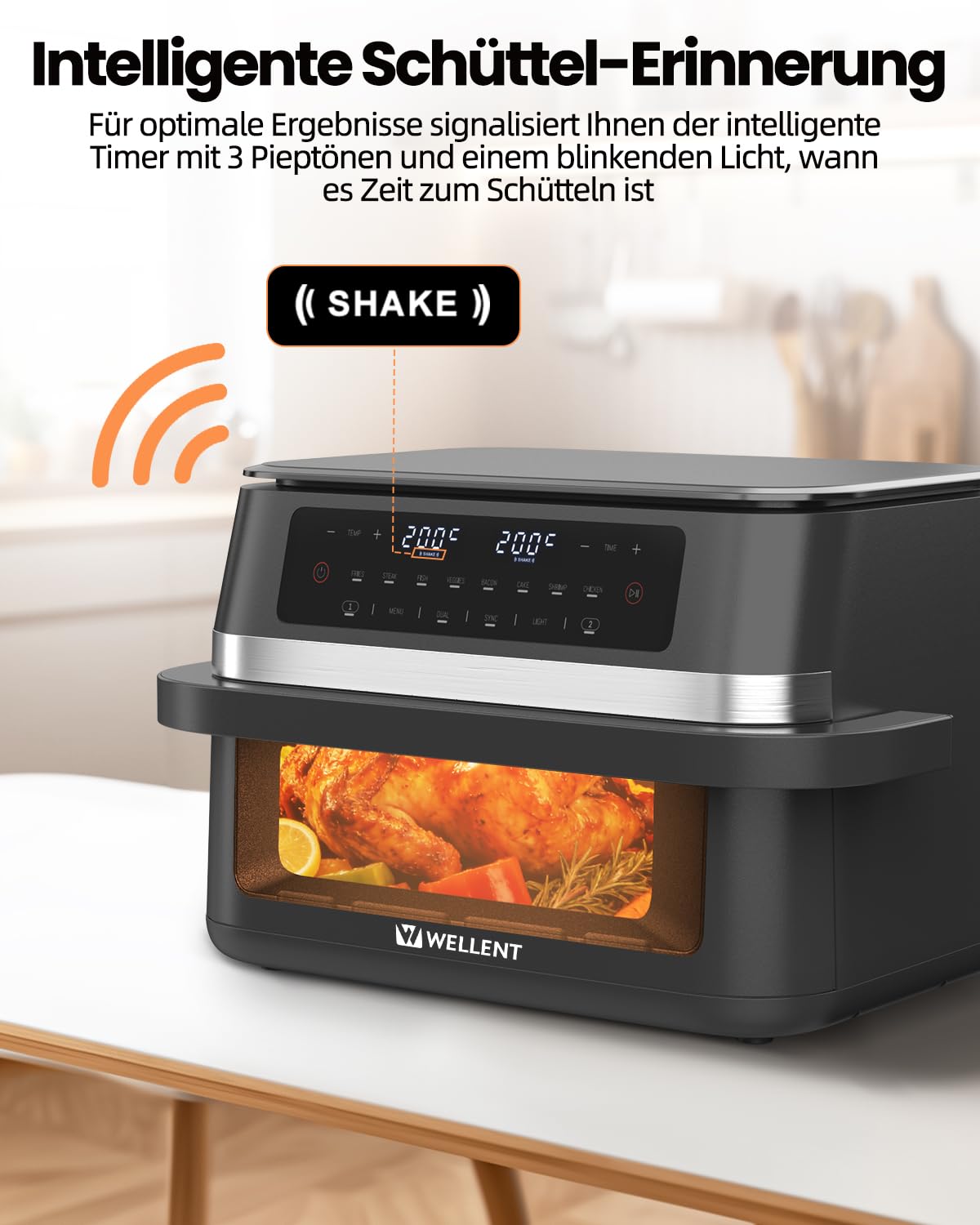 WELLENT 12L Dual Zone Airfryer XXL - 2950W Heißluftfritteuse 2 Kammern(6+6L) - Heissluftfritteuse Doppelkammer mit Sichtfenster, Match & Sync-Funktion, Schüttel-Erinnerung, Spülmaschinenfest