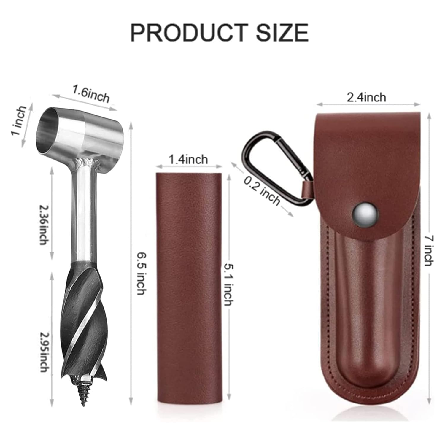 Bushcraft Gear for Survival Settlers Bushscraft Hand Auger Wrench with Flint Scotch Eye Wood Drill Peg and Manual Hole Maker Multitool with leather Case Camping brown