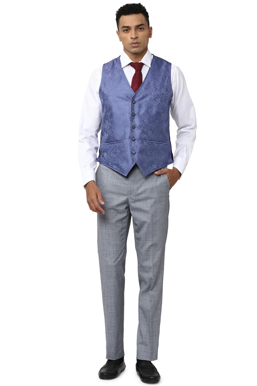 Van Heusen Men Blue Check Slim Fit Formal Three Piece Suit 1