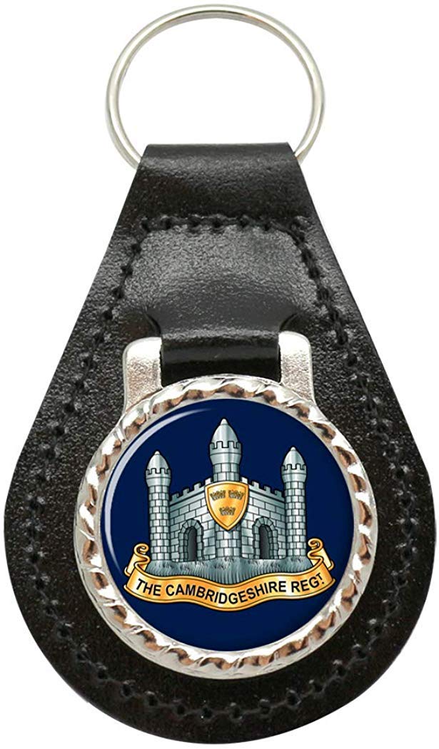Giftshop Uk Unisex Black Leather And Silver Metal Cambridgeshire Regiment, British Army Leather Key Fob