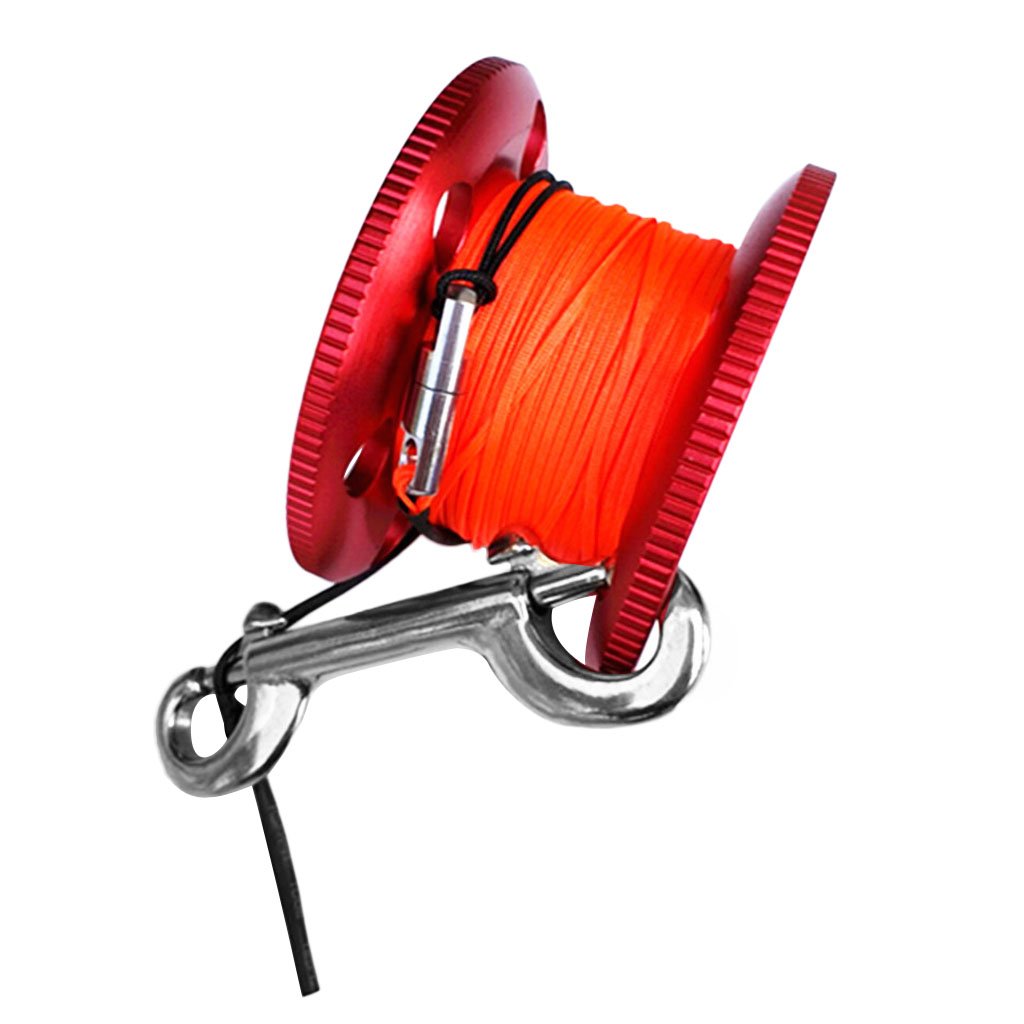 Sharplace 50m Bobine de Doigt de Plongée sous-Marine Plongée en Apnée Finger Spool Reel en Alliage Aluminium/Acier Inoxydable - Rouge, 50 m
