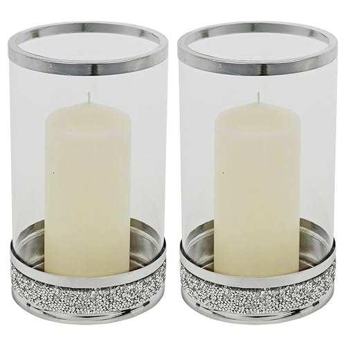 Image of URBNLIVING 21cm Hestia Clear Glass Candle Holder Elegant Tealight & Pillar Display with Sparkling Diamante Base, Stylish Home Decor Accent for Living Room, Dining Table, Weddings & Special Occasions