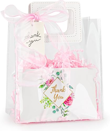 LERCTH Clear Small Gift Bags Holographic Tote Bag with Handles & Greeting Card & Gift Wrap Transparent Reusable Goodie Bag Birthday Gift Bag for Girls Ladies Women Wedding Bridal Bridesmaid