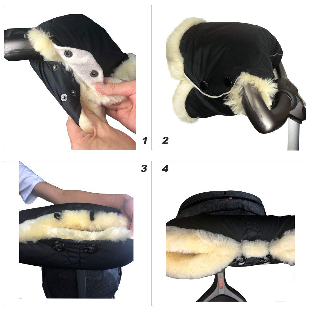 100% Australia Sheepskin Stroller Hand Muff Universal Fits Strollers Prams Joggers Lambskin Gloves Keep Your Hands Warm,Cream