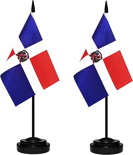 Miniatura 124 de Juego de banderas de escritorio de Cuba, paquete de 2 banderas cubanas de mesa para oficina, mini bandera de escritorio pequeña con poste negro