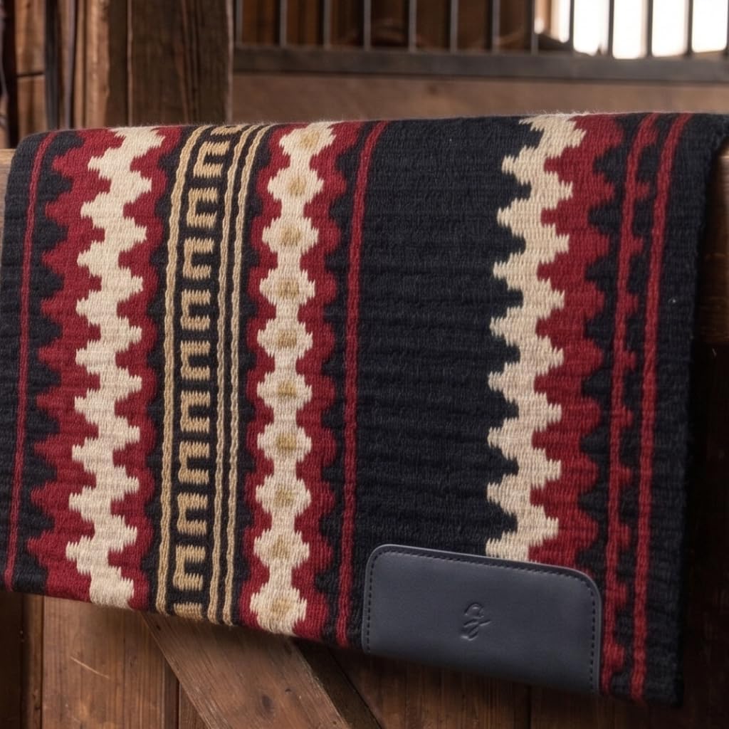Western Show Saddle Pad/Blanket for Horses - Handmade Wool Saddle Blanket with New Zealand Design, Thick, Durable & Comfortable for Horse Riding (34” L x 34” W x 1) M16