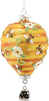Kurt S. Adler Noble Gems? Glass Ornament 5" Honey Bee Hive Hot Air Balloon Christmas Tree Dcor NB1565