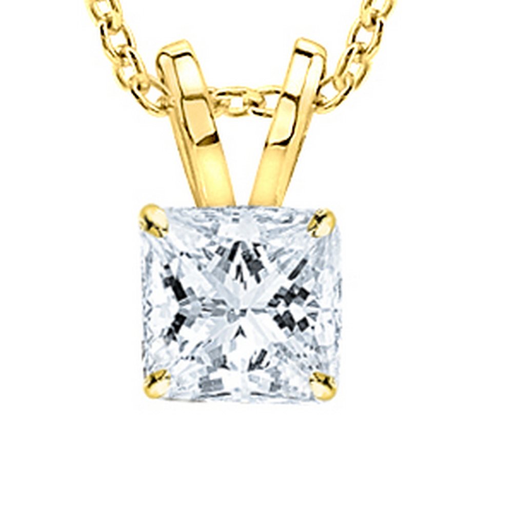 Houston Diamond District 0.25 to 1 Carat Princess Diamond Solitaire Pendant Necklace J-K Color I1 Clarity
