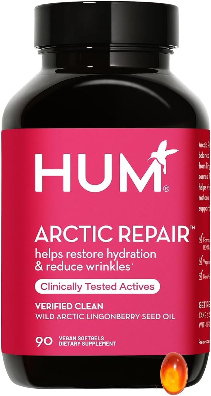 HUM Arctic Repair Clear Skin Supplement with Omega 3, Vitamin E, A, and Lingonberry Seed Oil, Skin Repair with Omega 3 6 9 to Help Support Appearance of Wrinkles & Hydrate, 90 Vegan Softgels
