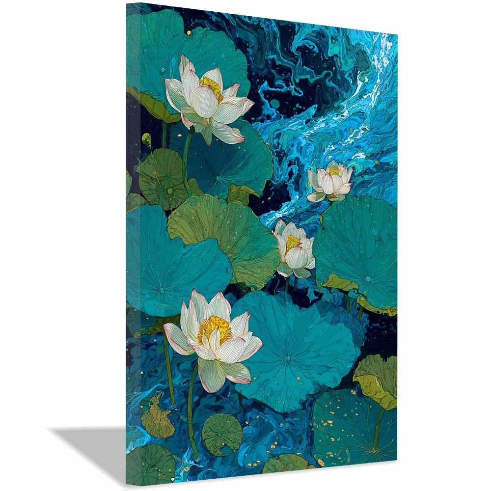 Hoqiu Multicolor Botanical Prints Vibrants Lotuses Water Art Artwork, Wall Decoration Living Room Bedroom Hallway Stairs Decoration.(Multicolor)-60X80cm Framed